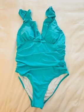 NWT Turquoise Ruffle-Trim One-Piece Swimsuit
